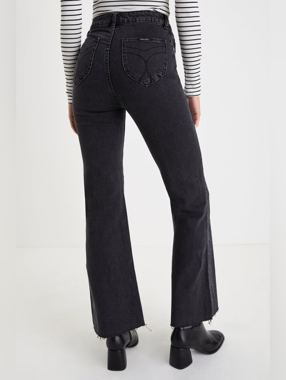 Rolla's Eastcoast Crop Flare Washed Black High-Rise Denim Jeans Size 27 - Picture 4 of 10